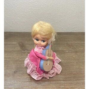 Vintage Doll Girl Pink Music Box Guitar 1960 Nostalgic Retro Novelty Kitsch READ